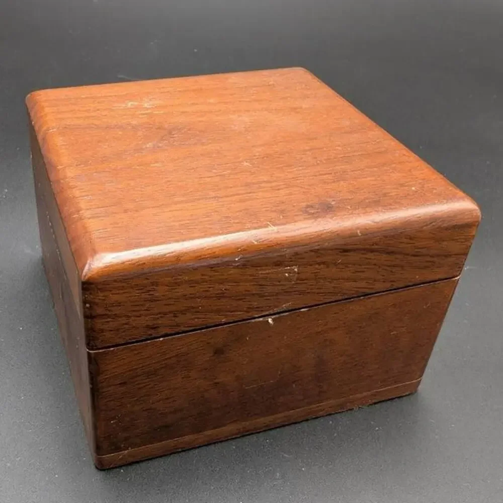 Vintage Walnut Box Decatur Industries Wood Brown DECC Velvet Lining Storage Boho